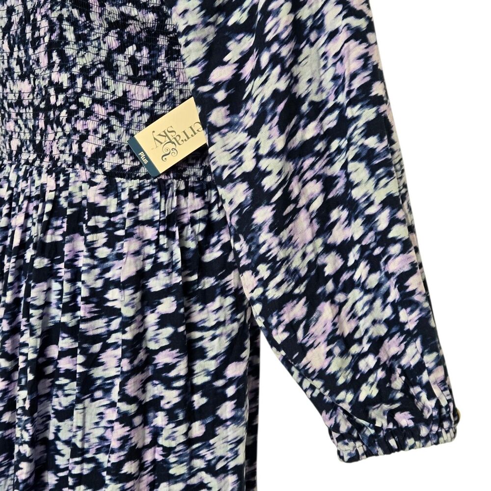 NWT Terra & Sky Blue Purple Tie Dye Smocked Midi Dress 1X - Picture 5 of 9